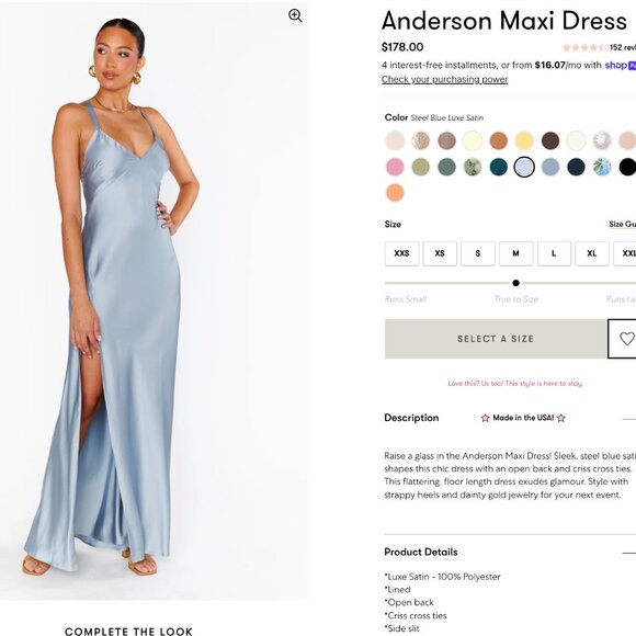 Show Me Your MuMu Dresses & Skirts - Show Me Your MuMu Anderson Maxi Dress Steel Blue Luxe Satin - Bridesmaid